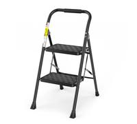 HBTower Escabeau 2 Marches Pliable, Marchepied avec Poignée Rembourrée, Capacité 150KG, Marches Larges Antidérapantes