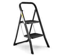 HBTower Escabeau 2 Marches Pliable - Petit Escabeau Fait en Acier Alliage, Marches Antidérapantes, Épaisseur Pliée 4,5 cm, Charge 150 kg, sans Montage - pour Cuisine, Garage & Bureau