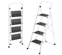 HBTower Escabeau 4 Marches Pliable, Escabeau Pliable en Acier Alliage, Antidérapant, Hauteur Max 94 cm, Charge 150 kg, sans Montage