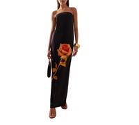 HBWL01 Robe longue moulante sans bretelles pour femmes, style bohème, à imprimé floral, robe de cocktail, de fête (A 33 jaune, taille S), D 99 Noir, M