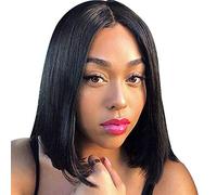 HBYLEE - 13 x 4 perruques en cheveux humains courts noirs avec partie centrale frontale 40,6 cm [Couleur : 40,6 cm]