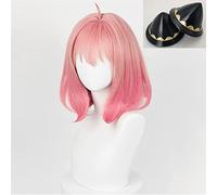 HBYLEE Anime Coser Anime Espionnage × Famille Anya Forger Cosplay Perruque Court Rose Gradient Halloween Party Perruques pour Femmes et Filles (Perruques et Chapeau) (Motif : perruques et tête)