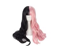 HBYLEE Anime Coser pruik Lolita Perruque de cosplay pour fille 6 0 cm de long ondulée noire mélangée rose ombré frange douce résistante à la chaleur + bonnet de perruque [Couleur : Onecolor]