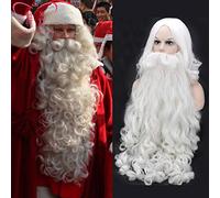HBYLEE Biamoxer Perruque de cheveux synthétiques longs et bouclés pour adulte, pour Noël, cosplay, barbe, Père Noël, blanc [Couleur : selon le plan]