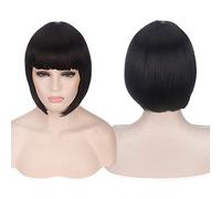 HBYLEE - Perruque courte en cheveux synthétiques avec frange rouge, bleu, jaune, rose, violet, blond naturel, pour cosplay, anime, costume noir [Couleur : noir]