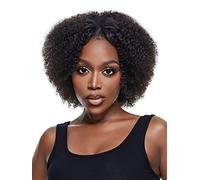 HBYLEE Perruque courte en V pour femme - Cheveux humains bouclés afro - Couleur : noir - Taille : 20,3 cm - Densité : 180 cm