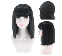 HBYLEE Perruque de 35,5 cm - Droite - Noir - Blanc - Rose - Rouge - Bleu - Bob - Pour femme - Cheveux synthétiques - Anime Cosplay - Avec frange - 8 couleurs - Noir - Couleur : noir