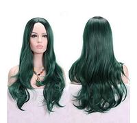 HBYLEE - Perruque de cheveux synthétiques longs ondulés avec racines foncées - Noir - Rose - Bleu - Violet - Pour femme - Fibre haute température - Vert foncé - Couleur : vert foncé