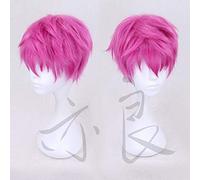 HBYLEE Perruque de cosplay Anime Cosplay Wig The Disastrous Life of Saiki K.Glasses Saiki Kusuo Men's Short Pink Synthetic Hair