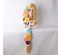 HBYLEE Perruque de cosplay tangled Princesse Raiponce Long Braids Fleurs artificielles Coiffe Femmes Blonde Synthétique Adulte Perruque et Fleurs [Couleur : selon le plan]