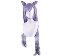 HBYLEE - Perruque de jeu de rôle pour Genshin Impact Wig Keqing Cosplay Violet Long Curly Ponytails Oreilles Cornes Pigtails Cosplay Wigs [Couleur : violet]