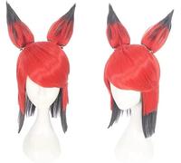 HBYLEE Perruque Hazbin Hotel Alastor avec oreilles amovibles, perruque courte noire et rouge, avec bonnet de perruque gratuit, pour fête quotidienne d'Halloween