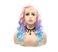 HBYLEE Perruque pour cosplay - Cheveux longs bouclés - Cheveux bouclés - Quelque chose sur le côté - Ligne de cheveux pastel - Rose ombré - Violet et bleu - Perruque de cosplay pour femme - Maquillage