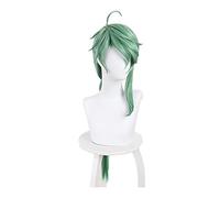 HBYLEE Perruque pour cosplay - Effet Genshin - Baizhu - Vert - 90 cm de long - Cheveux de queue de cheval tressés - Jeu de rôle - Accessoires - Joli gris vert