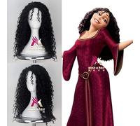 HBYLEE Perruque pour cosplay Halloween femme - Perruque gothique tangled mère gothique - Jeu de rôle - Cheveux noirs ondulés - Raiponce - Perruque mère