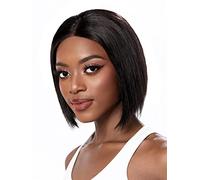 HBYLEE Perruques en dentelle humaine 13 x 4 dentelle frontale courte droite perruque de cheveux humains pour femme noire, couleur : 180 densité 33 x 10 cm, taille : 20,3 cm