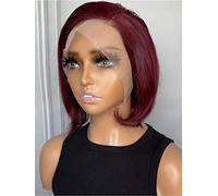 HBYLEE Perruques en dentelle humaine 13 x 4 Lace Front Perruque de cheveux humains courts et raides pour femmes noires, couleur : 150 densité 33 x 10 cm, rouge, taille : 20,3 cm