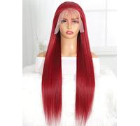 HBYLEE Perruques en dentelle humaine 13 x 4 Lace Front Straight Human Hair Wigs pour femmes noires, couleur : 150 densité 33 x 4 rouge / taille : 45,7 cm