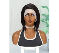 HBYLEE Perruques en dentelle humaine 13 x 4 x 1 T-Part raide Perruque de cheveux humains pour femme noire, couleur : 180 densité 33 x 10 x 10 cm, noir / Taille : 20,3 cm