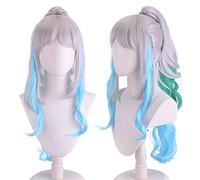 HBYLEE - Role Play Perruque pour cosplay Anime Yamato perruque longue argentée, bleu vert, queue de poney mixte Halloween Party Wigs [Couleur : bleu]