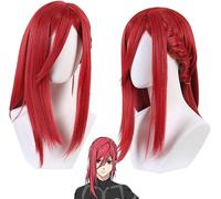 HBYLEE Wig Anime Cosplay Anime Blue Lock Chigiri Hyoma Cosplay Perruque rouge avec cheveux tressés latéraux, accessoires d'Halloween, perruque de fête costumée + bonnet [Couleur unique]