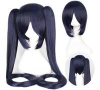 HBYLEE Wig Anime Cosplay Anime Hatsune Miku Sakura Snow Senbonzakura Perruque avec deux queues de cheval, costume d'Halloween, accessoires de fête + bonnet de perruque (blanc) (Couleur : bleu marine)