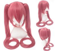 HBYLEE Wig Anime Cosplay Anime Hatsune Miku Sakura Snow Senbonzakura Perruque avec deux queues de cheval, costume d'Halloween, accessoires de fête + bonnet de perruque (blanc) [Couleur : rose]