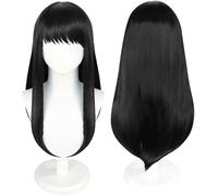 HBYLEE Wig Anime Cosplay Anime Mitaka Asa Cosplay Perruque longue noire + bonnet de perruque gratuit, costume d'Halloween, accessoire de fête, perruque [Couleur unique]