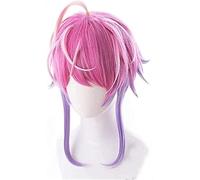 HBYLEE Wig Anime Cosplay Ramuda Amemura Cosplay Perruque pour femme Halloween Costume fête Anime Perruques avec frange rose violet ombré + bonnet [Couleur unique]