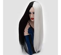 HBYLEE -Wig for Cosplay Anime Cosplay Perruque 70 cm Partie centrale Longue Droite Cheveux Synthétiques Rose Rouge Blond Noir Blanc Ombre Halloween Costume Fête Perruques pour Femmes Noir Blanc