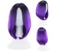 HBYLEE -Wig for cosplay Perruque courte Bob pour femme 30,5 cm Cheveux synthétiques Anime Cosplay Deux tons Noir Rose Gris Bleu Vert Rouge Violet Blonde ombré Noir Violet