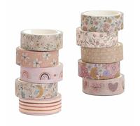 HBYMYDA 10 Rouleaux Washi Tape Set Boho Motif Floral Masking Tape 15mm Maigre Ruban Adhésif Décoratif pour Scrapbooking Bricolage Bullet Journal Arts Emballage Rose (Rosa)