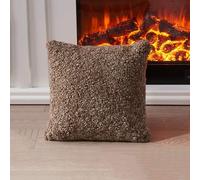 HC&WT Coussin 100 % laine avec âme, housse amovible en fourrure de mouton courte bou naturelle (champignon, 45 x 45 cm)