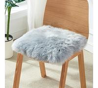 HC&WT Peau De Mouton Naturelle Carrée Coussin De Siège, Pure Fourrure De Laine Super Shaggy Car Coussin De Chaise Anti-dérapant Chaise De Bureau épaissir Tabouret Coussin (Gris,40x40cm(16x16inch))
