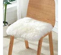 HC&WT Peau De Mouton Naturelle Carrée Coussin De Siège, Pure Fourrure De Laine Super Shaggy Car Coussin De Chaise Anti-dérapant Chaise De Bureau épaissir Tabouret Coussin (Blanc,50x50cm(20x20inch))