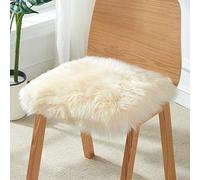 HC&WT Peau De Mouton Naturelle Carrée Coussin De Siège, Pure Fourrure De Laine Super Shaggy Car Coussin De Chaise Anti-dérapant Chaise De Bureau épaissir Tabouret Coussin (Crème,50x50cm(20x20inch))