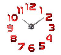 HC&WT sans Cadre 3D Bricolage Mur Horloge, Moderne Grande Horloge De Mur De Miroir De Nombres Mute Miroir Autocollants Maison Et Bureau École Décoration Argent (Rouge)