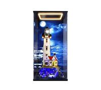 HCAEIOFJ Vitrine en acrylique transparent pour Lego Ideas 21335 - Boîte de présentation conçue pour le phare motorisé - Cadeau (uniquement la vitrine) (Arrière-plan + Lumière supérieure 1)