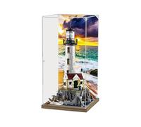 HCAEIOFJ Vitrine en acrylique transparent pour Lego Ideas 21335 Boîte de présentation conçue pour phare motorisé Cadeau (vitrine seulement) (fond en bois + arrière-plan)