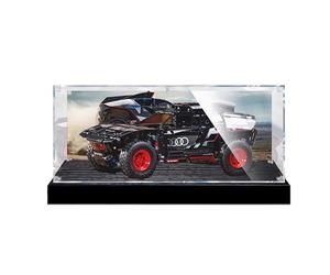 HCAEIOFJ Vitrine en acrylique transparent pour Lego Technic 42160 compatible avec Audi RS Q e-tron (vitrine uniquement) (fond noir + fond)
