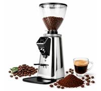 HCAUYNN Coffee Grinder Moulin à Café, Moulin Espresso Semi-Commercial avec Dosage Programmé, Meules Plates 64 mm, Chambre de Meules Quick-Release, 3 Couleurs Silver