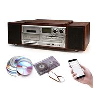 HCAUYNN Lecteur CD de Bureau, Cassette rétro en Bois, Platine Cassette, écran LCD, Haut-parleurs Doubles intégrés, Modes USB/AUX, avec télécommande, pour décoration intérieure, Bureau Brown
