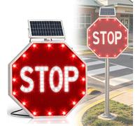 HCAUYNN Panneau Stop à LED Solaire, 60/76 cm, Panneau Stop Clignotant à éclairage Solaire, très réfléchissant, IP65 étanche, pour la sécurité des parkings, Routes et carrefours 30in