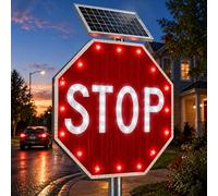 HCAUYNN Panneau Stop LED Solaire Robuste 60/76 cm, Panneau Stop réfléchissant Clignotant avec Cadre en Aluminium, étanche IP65, réflectivité de Haute qualité Technique, pour allée, Carrefour 30in
