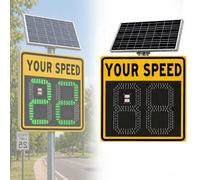 HCAUYNN Panneau Vitesse Radar Solaire LED, Afficheur de Vitesse avec Indicateur 2(3) Chiffres, Étanche pour Autoroutes, Entrepôts & Zones de Chantier - 24"x24"(24"x27") yellow-2Digit