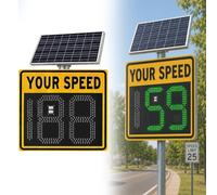 HCAUYNN Panneau Vitesse Radar Solaire LED, Afficheur de Vitesse avec Indicateur 2(3) Chiffres, Étanche pour Autoroutes, Entrepôts & Zones de Chantier - 24"x24"(24"x27") yellow-3Digit