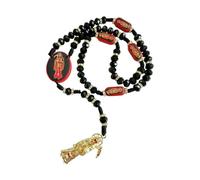 HCAXKFMMXU Collier noir de la mort sainte en bois Collier Père Noël Muerte Chapelet rouge Perles Bénédiction Faite Rosario de la Santa Muerte Prière G