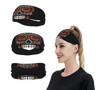 HCBPWVQA Bandeau de sport pour homme et femme Motif crânes en sucre Jour des morts Bandeau de transpiration pour homme et femme Évacuation de l'humidité Bandeau de course à pied Bandeau extensible