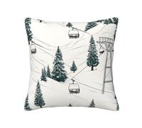 HCBPWVQA Housses de coussin carrées décoratives avec motif de sapin et de ski - 40,6 x 40,6 cm - Pour canapé, lit, salon