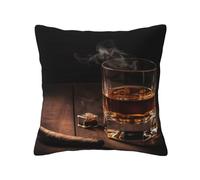 HCBPWVQA Housses de coussin carrées décoratives motif cigare et whisky - 40,6 x 40,6 cm - Pour canapé, lit, salon